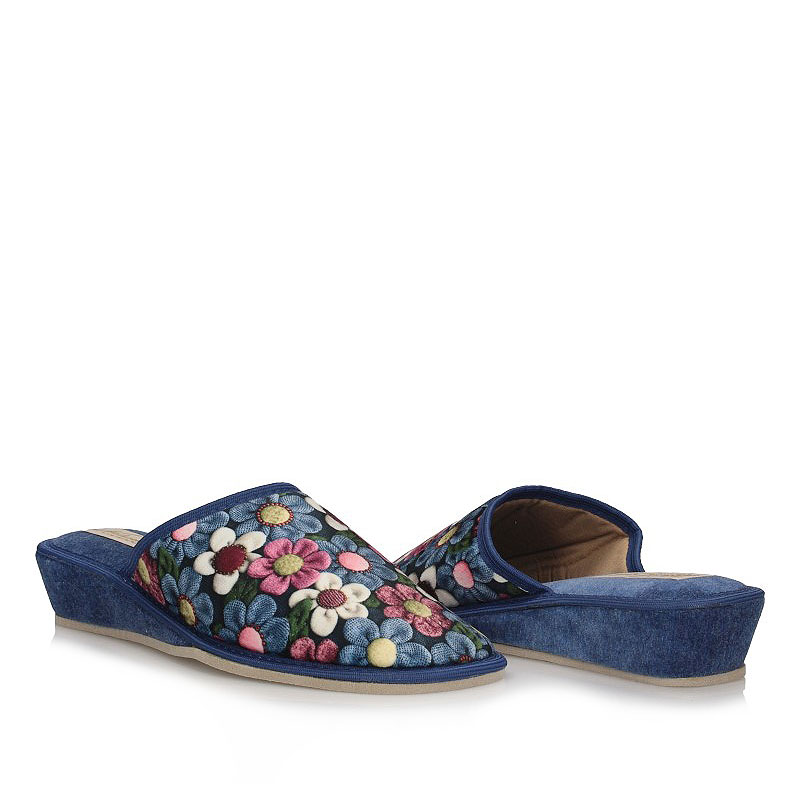 Kapcie pantofle laczki na klinie Meteor 066 niebieskie Kolor niebieski