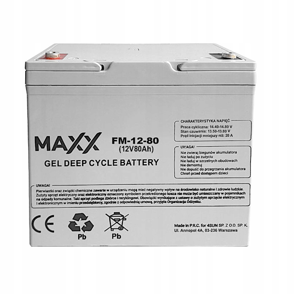 Solární Gelový Akumulátor Vzduchotěsný 80AH 12V Maxx