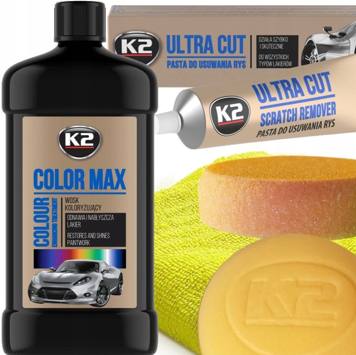Zestaw Do Usuwania Rys Na Lakierze Czarnym Pasta K2 Wosk Koloryzujący Pad