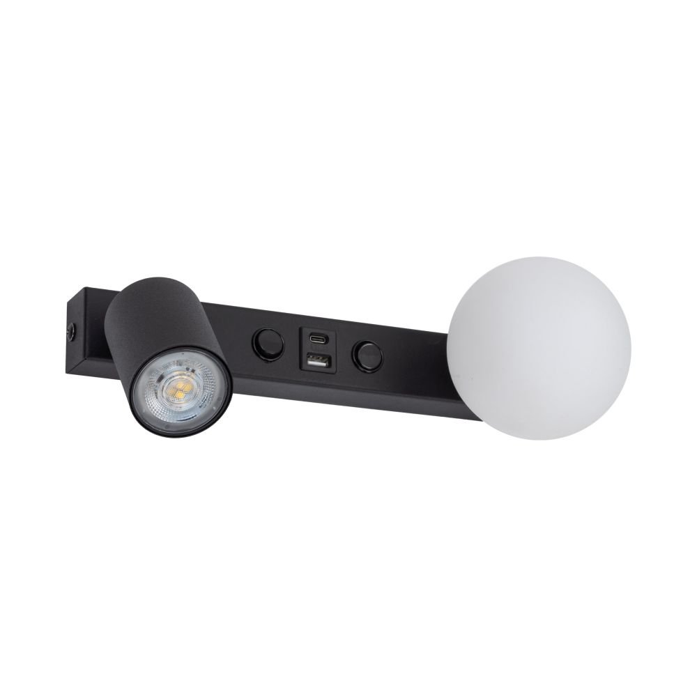 Nástenná lampa s reflektorom a vypínačom, vstup Usb, sklenená guľa Vox