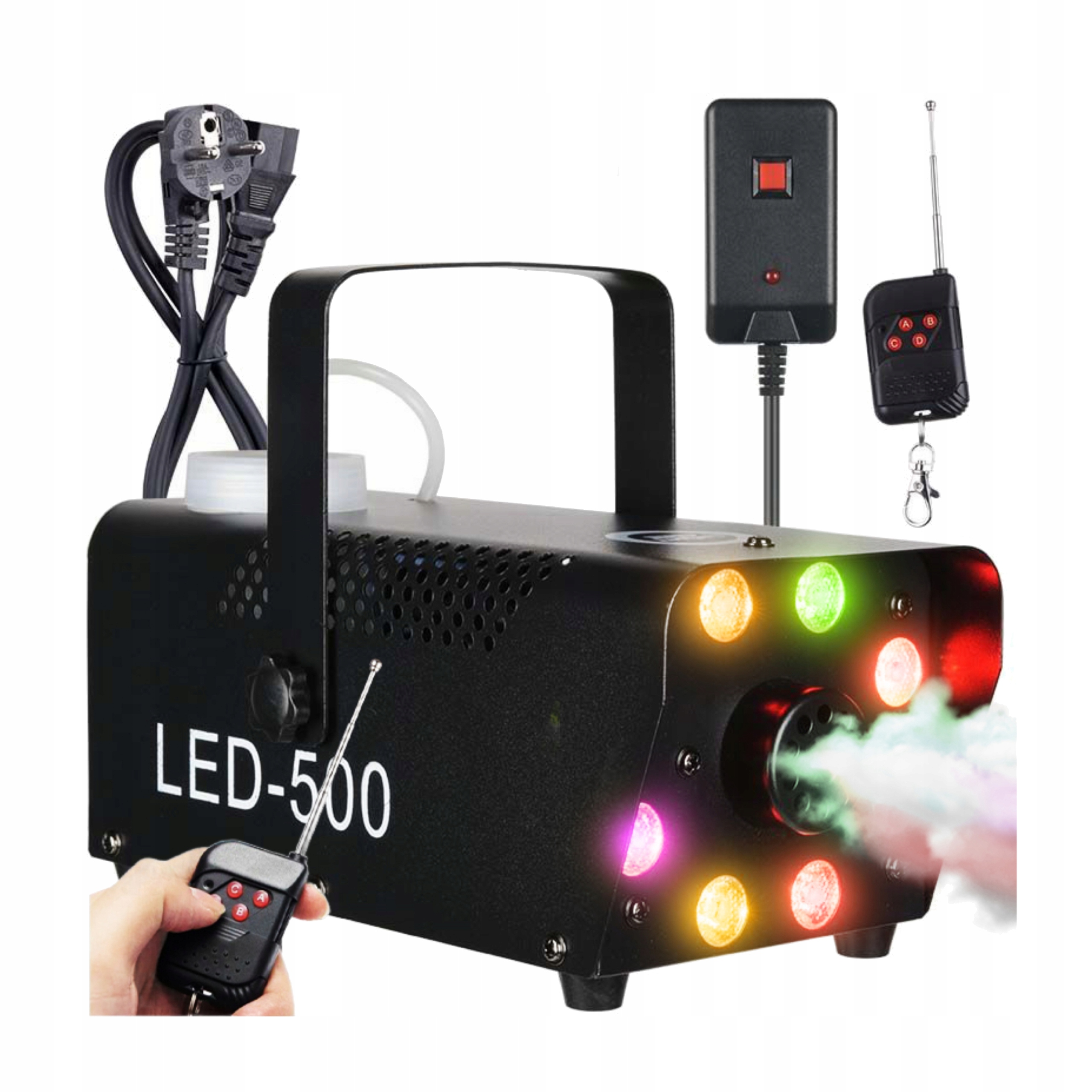 Wytwornica Dymu Mgły Zadymiarka 8 Diod Led Rgb Mocna Wydajna 500W Pilot