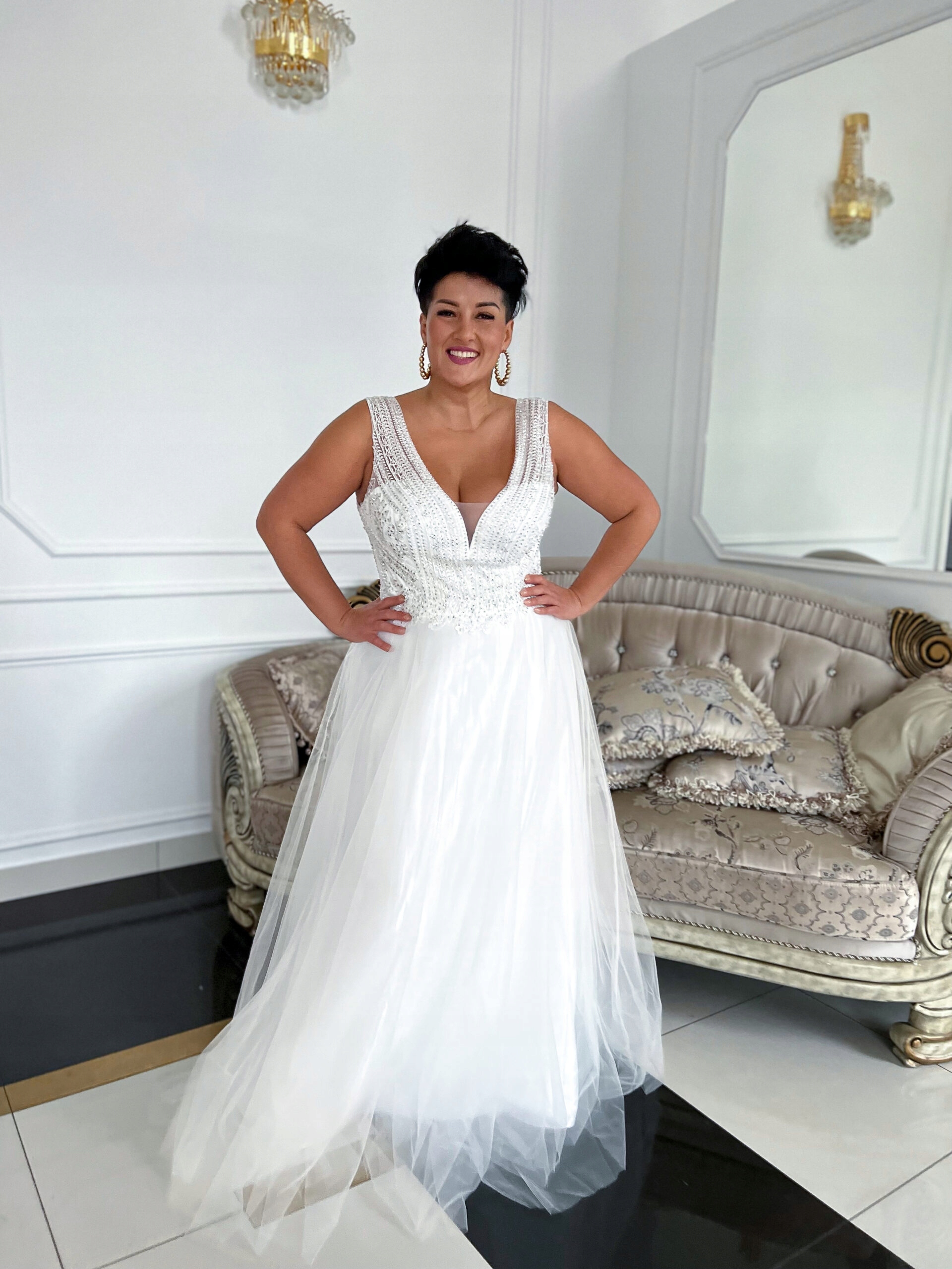 Šaty Campari Tyl Dlouhá Svatební Bílá 50