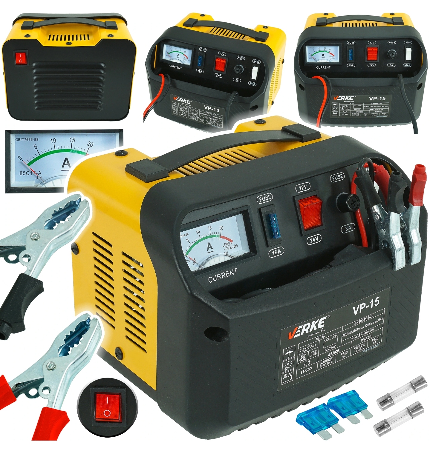 PROSTOWNIK SAMOCHODOWY DO AKUMULATORÓW 12V 24V 8A ŁADOWARKA AKUMULATORA Marka Verke