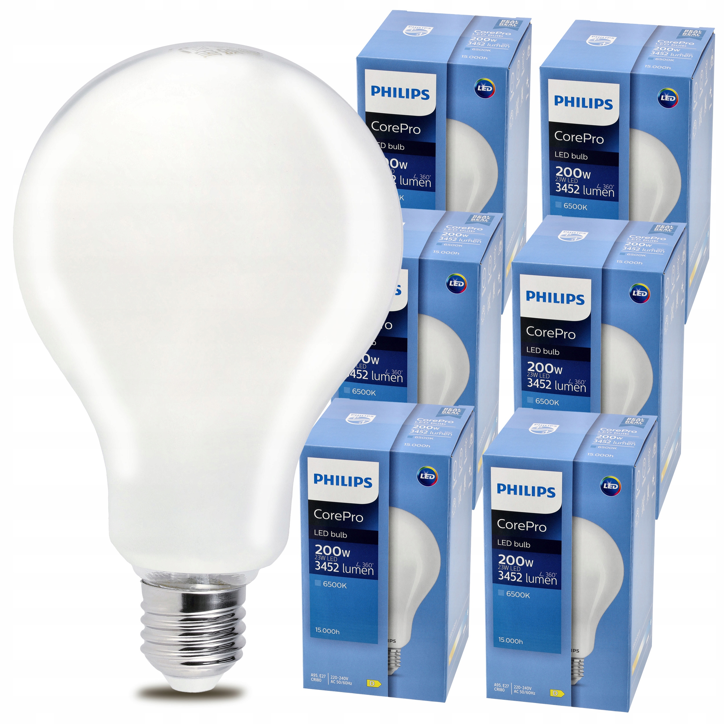 6x Led žiarovka E27 Philips 23W 200W 3452lm Farba 6500k Premium Sada A95
