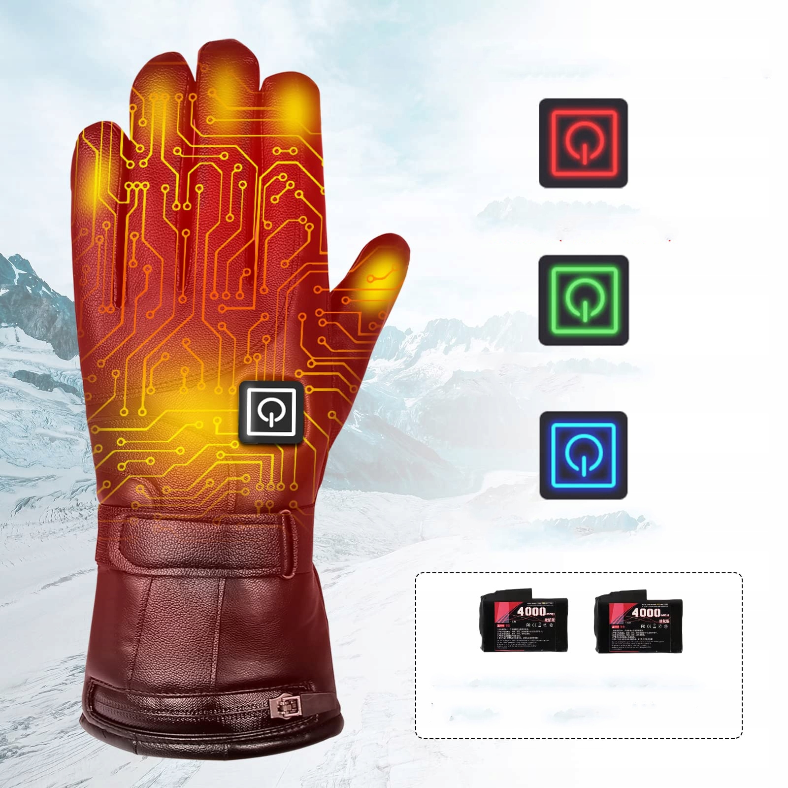 Rękawice Grzewne na Rower i Motocykl - Skórzane, Trzy Stopnie Temperatury Model SP3469