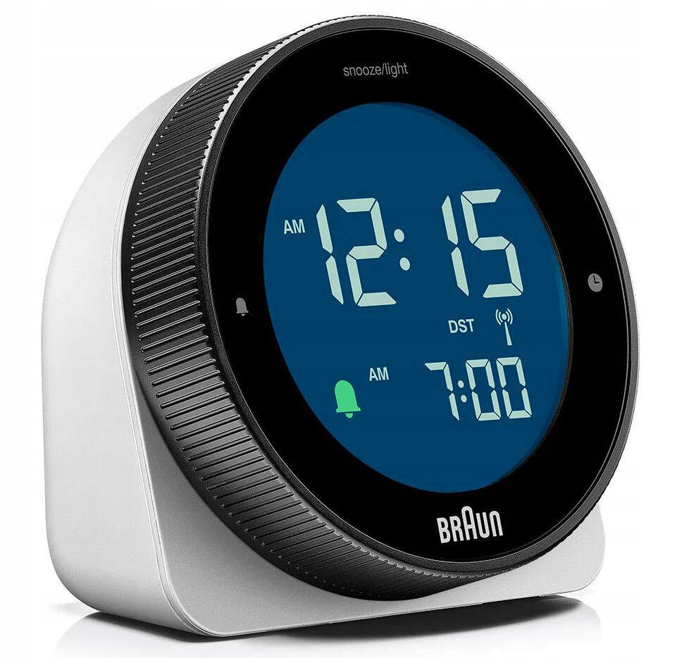 Bílý Kulatý Podsvícený Elektronický Budík Braun BC24W-RC DCF77 Alarm