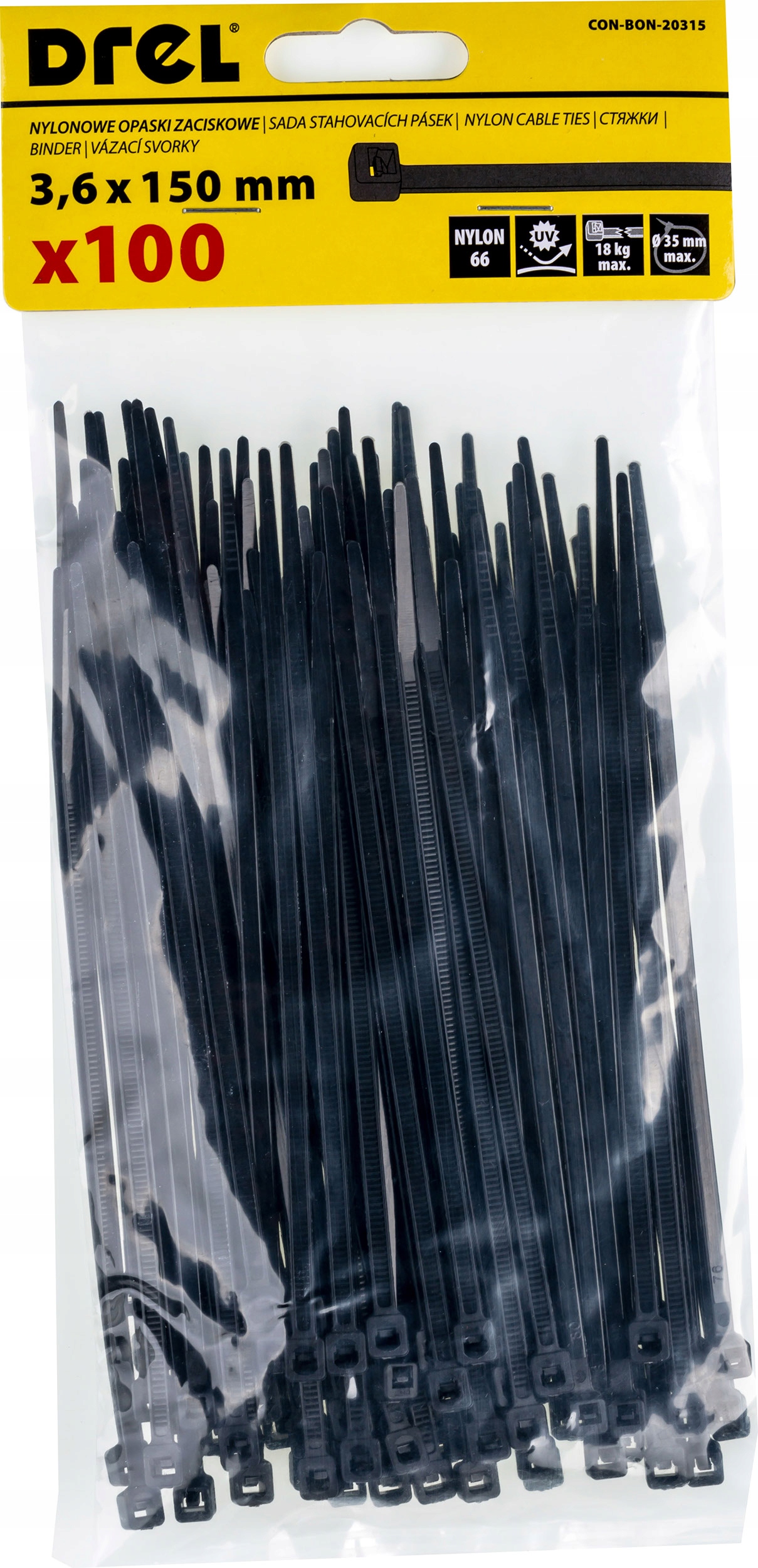 

Opaski zaciskowe kablowe 3.6x150 mm czarne 100szt