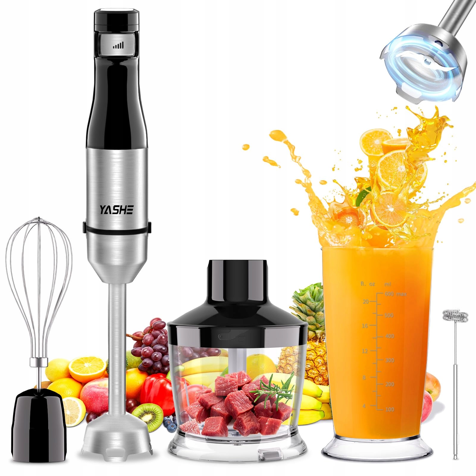 YASHE Blender Ręczny 5w1 1000W Z Regulacją Prędkości Do Zup Sosów — miniatura 7