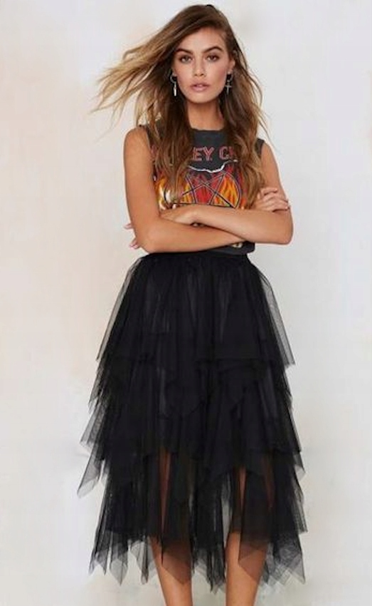 ZMYSŁOWA SPÓDNICA TIULOWA FALBANY Midi 3/4 KOLORY Marka inna