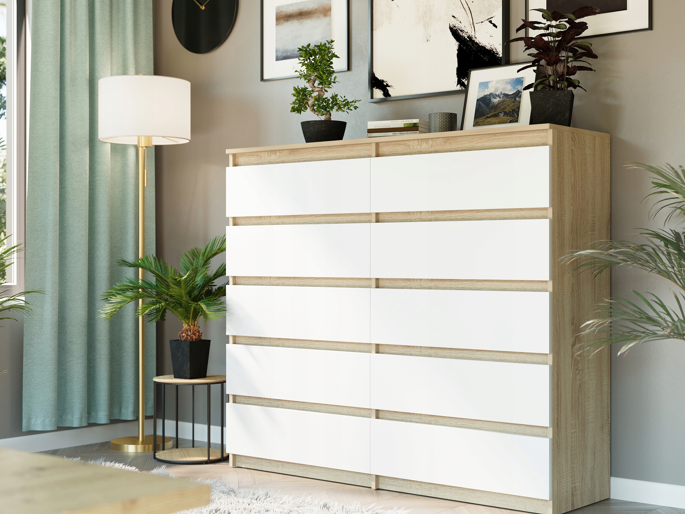 Nowoczesna KOMODA 140 SZAFKA 10 SZUFLAD SONOMA mix