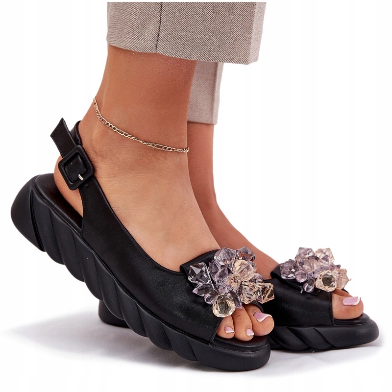 Dámské Kožené Sandály S Krystaly Artiker 54C1628 Černé 38