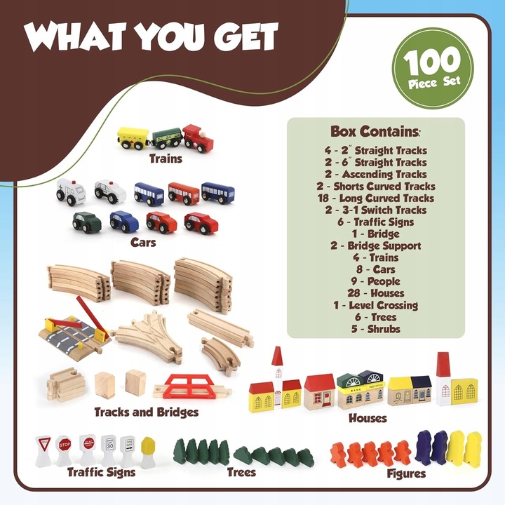 Play Build Wooden Train Set For Kids - 100 Piece C Marka inna
