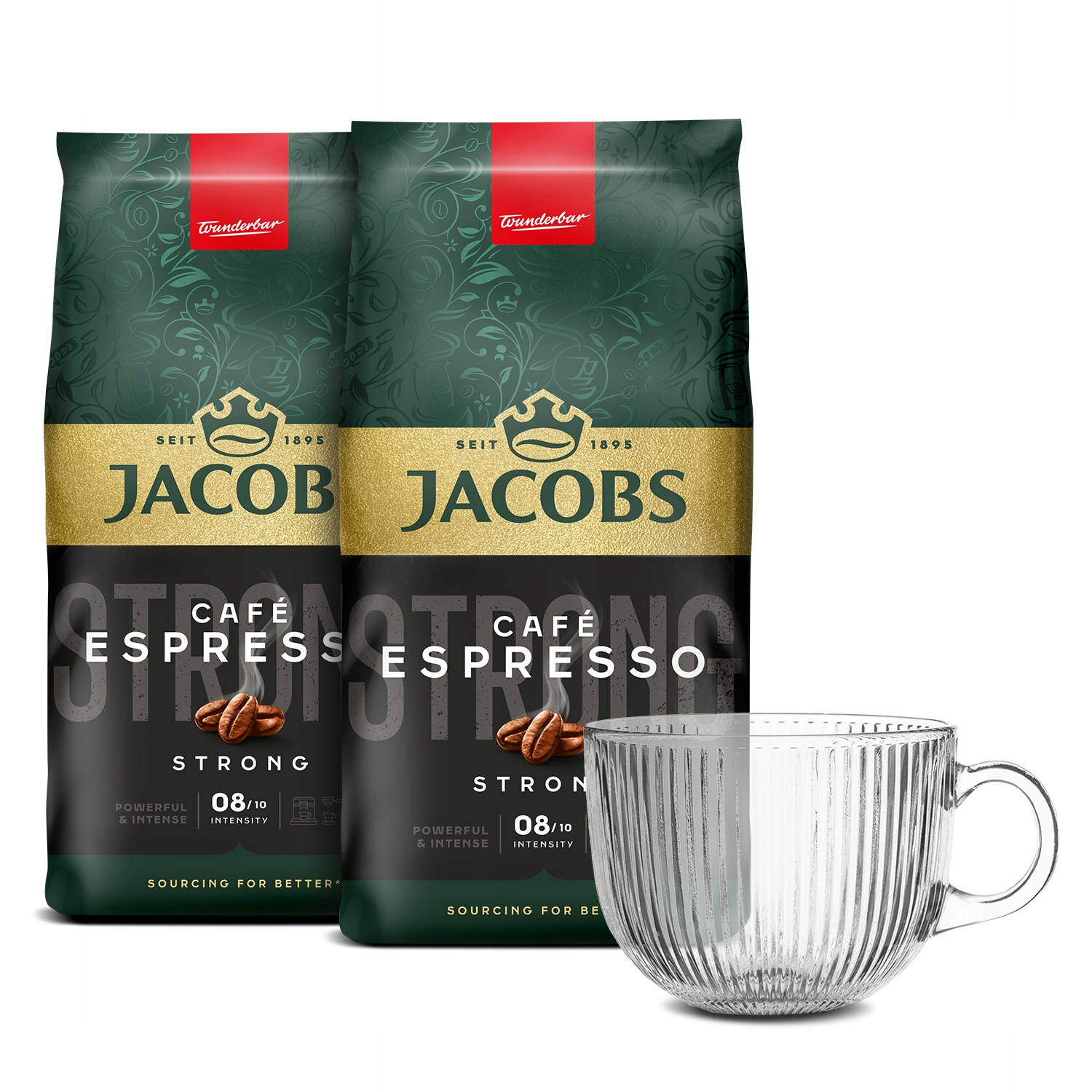 Kawa ziarnista Jacobs Krönung Espresso Strong 2 x 1kg filiżanka ryflowana