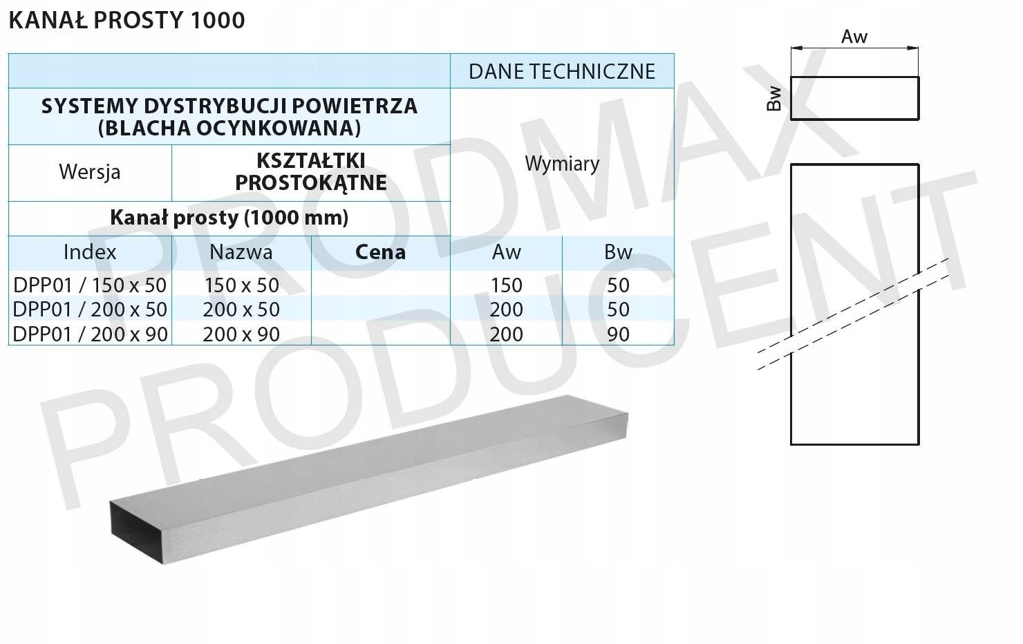 Kanał płaski 150x50 prosty wentylacja DGP ocynk 1m EAN (GTIN) 5904617437646