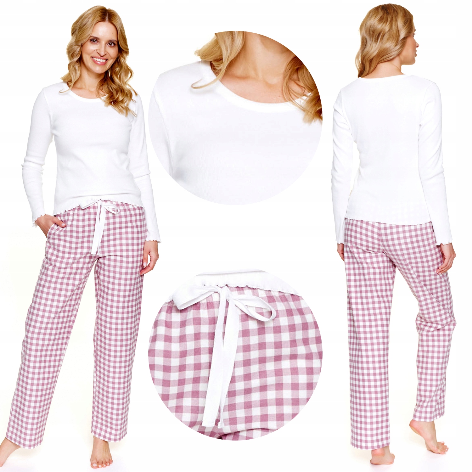 Doctor Nap PM.7302 mauve bavlna dlouhé kostkované kalhoty růžová XL Pyžamo
