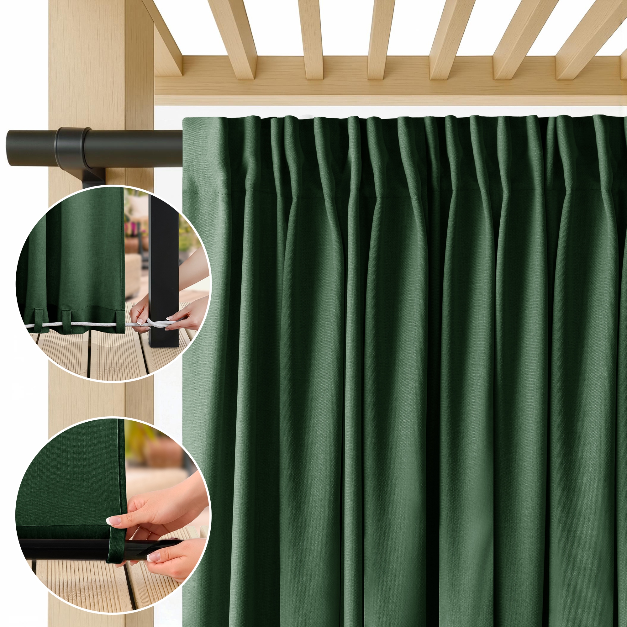 Filumi Závěs s vazbou len voděodolná páska zelená 300x250