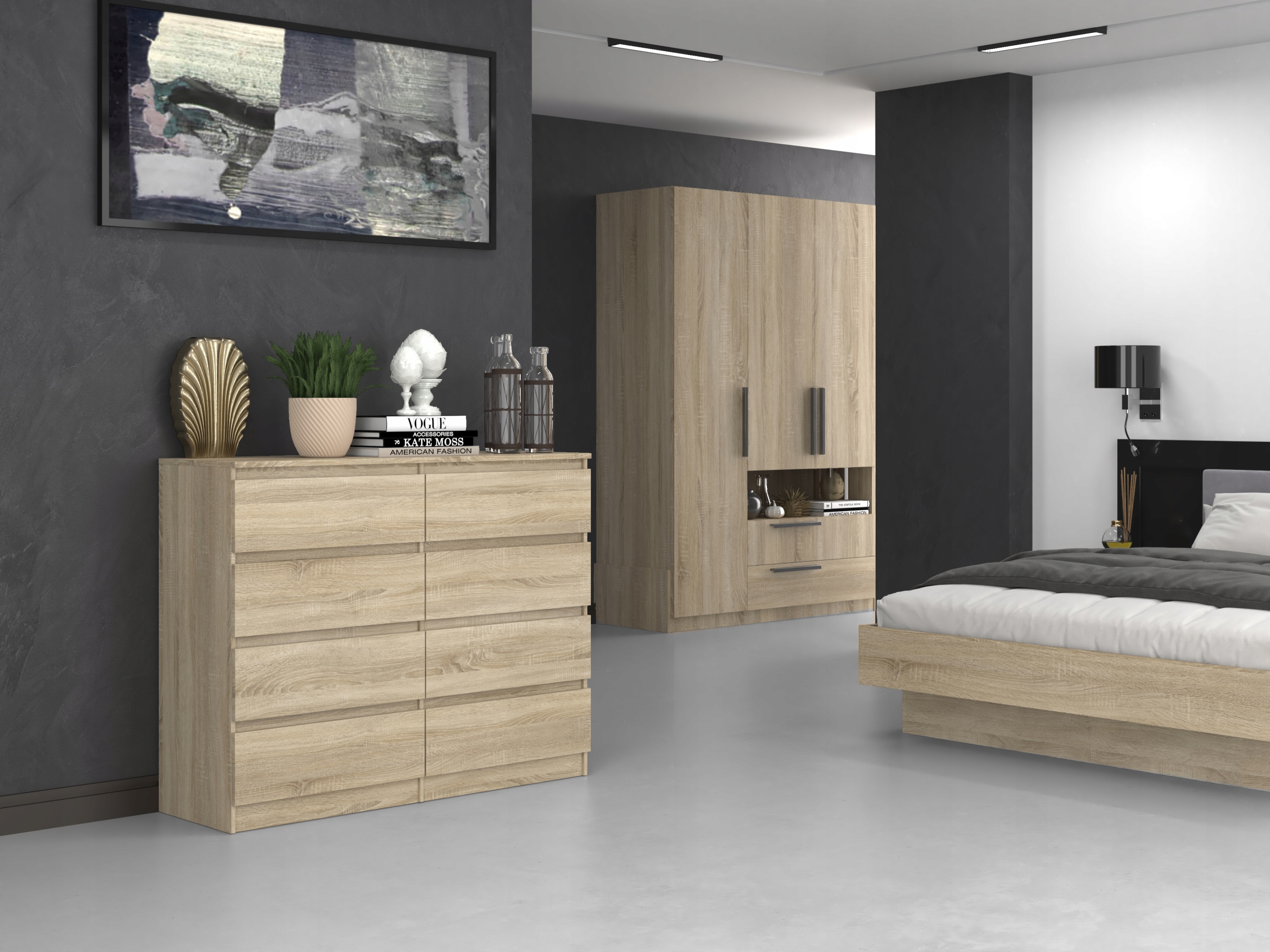 DUŻA KOMODA SZAFKA 8 SZUFLAD 120CM * DĄB SONOMA Kolekcja MALWA