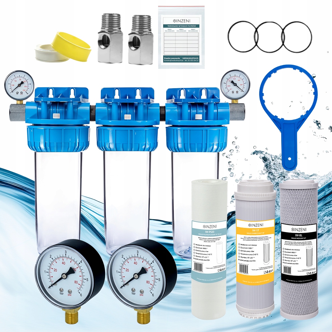 Filtr na tvrdou vodu tlakoměry sada na celý dům Inzeni změkčující