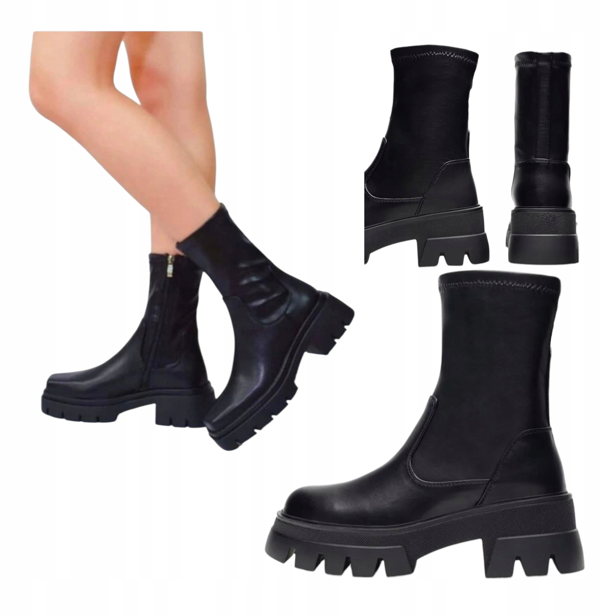 Dámské Kotníkové Boty na platformě Vysoké kožené zateplené černé 37