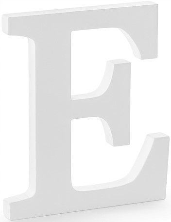 DREWNIANA LITERA E BIAŁA 20 CM DEKORACJA INICJAŁY NA WESELE KOMUNIE OZDOBA