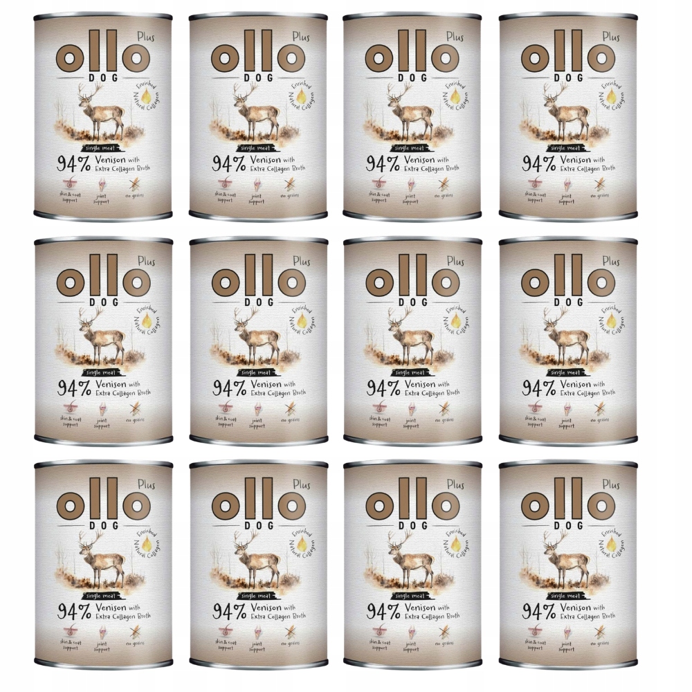 Ollo Plus Dog jeleń kolagen mokra karma dla psa puszki 12x400 g