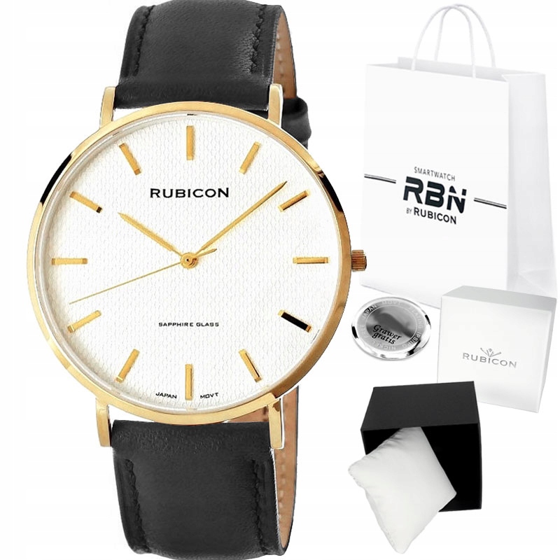 Pánské hodinky Rubicon klasické safírové sklo Krabička Gravírování