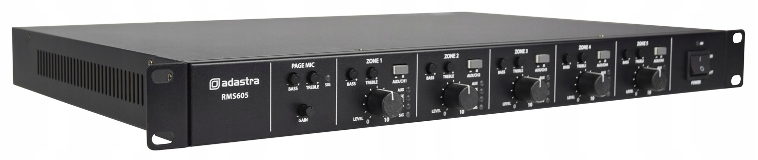 5-zónový zosilňovač 5x60W ozvučovací systém 100V Adastra RMS605