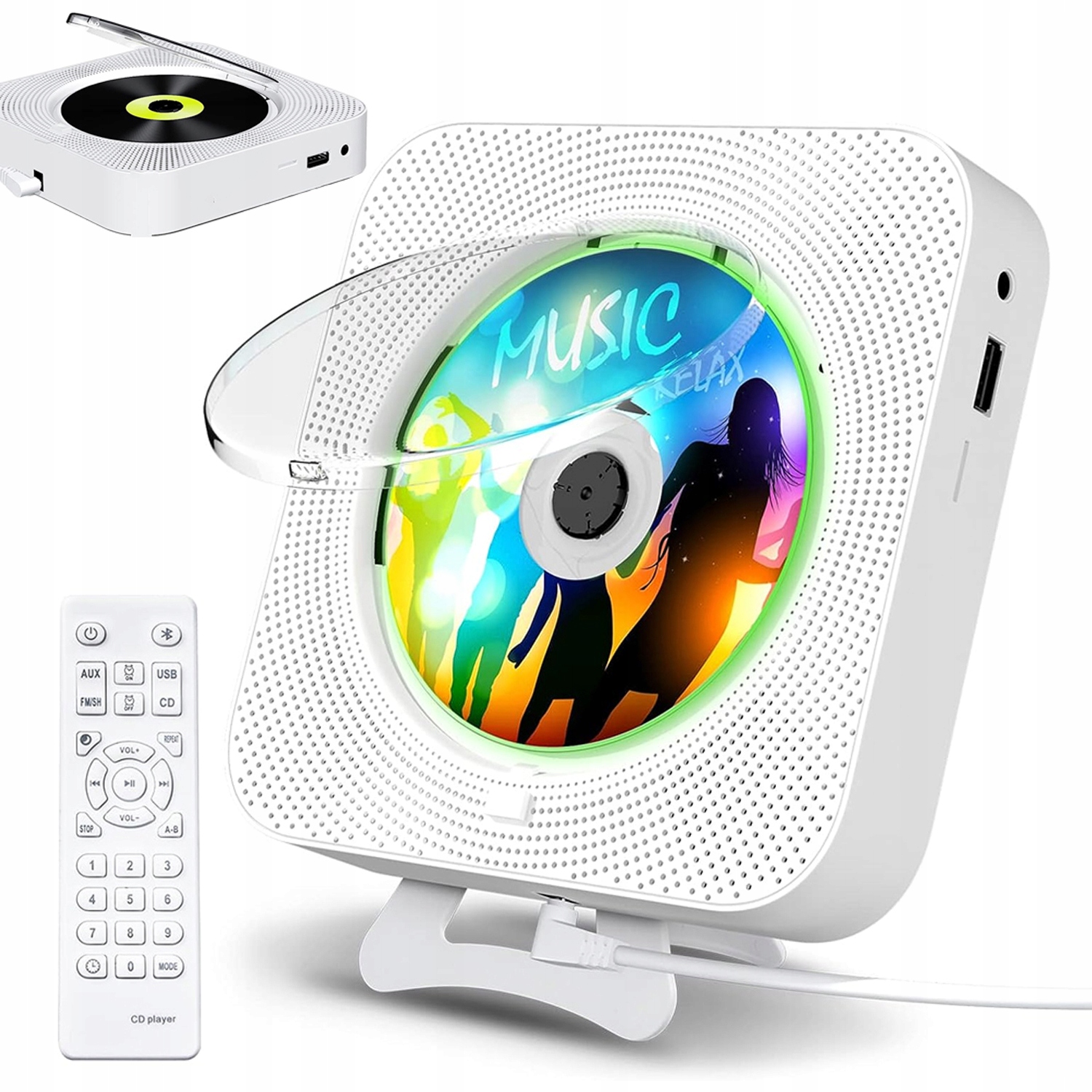 Rádio Aux Usb Fm MP3 Přenosný Přehrávač CD Reproduktor Bluetooth Bílý