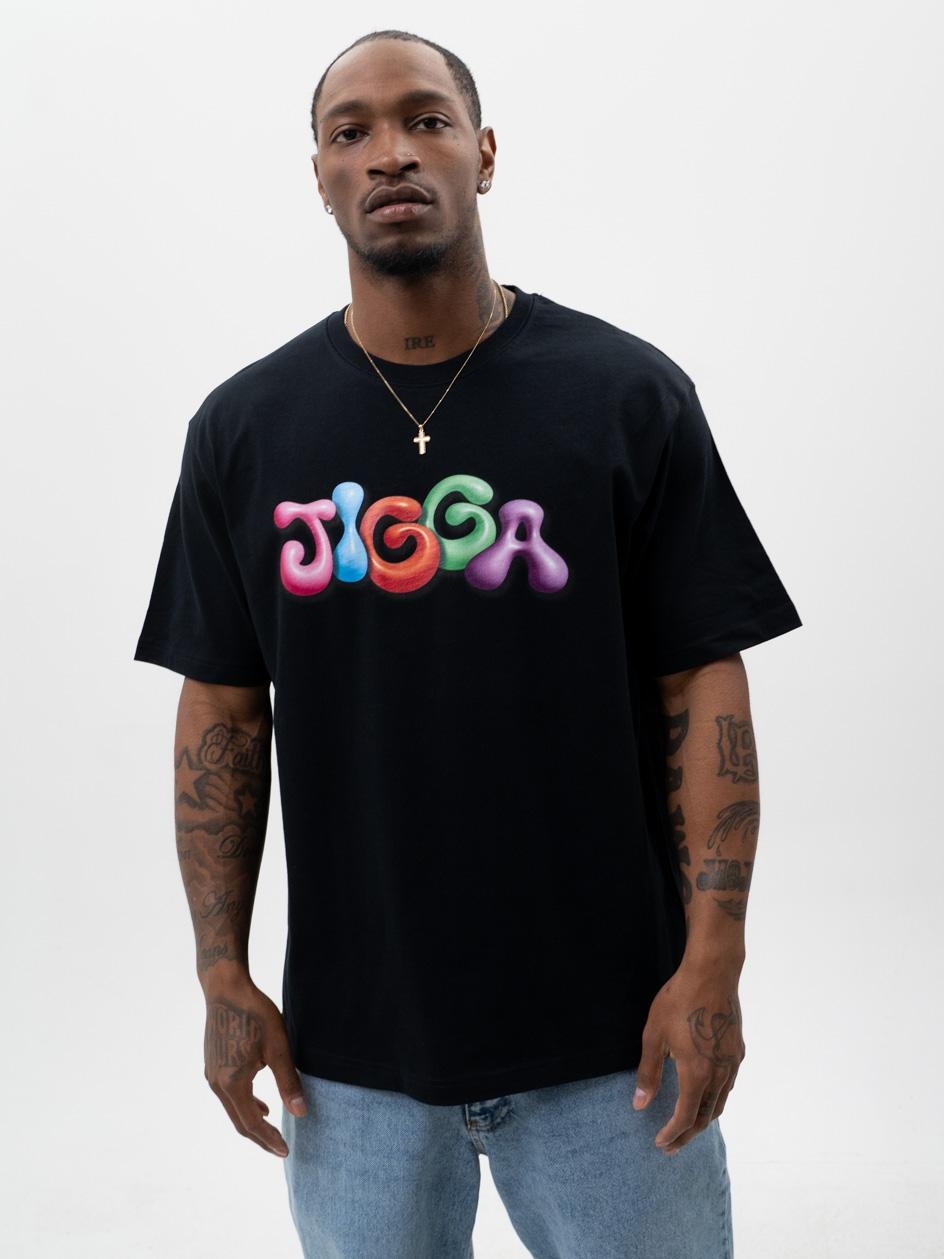 Tričko Tričko Pánské Krátký Rukáv Oversize Černá Jigga Colorfull M