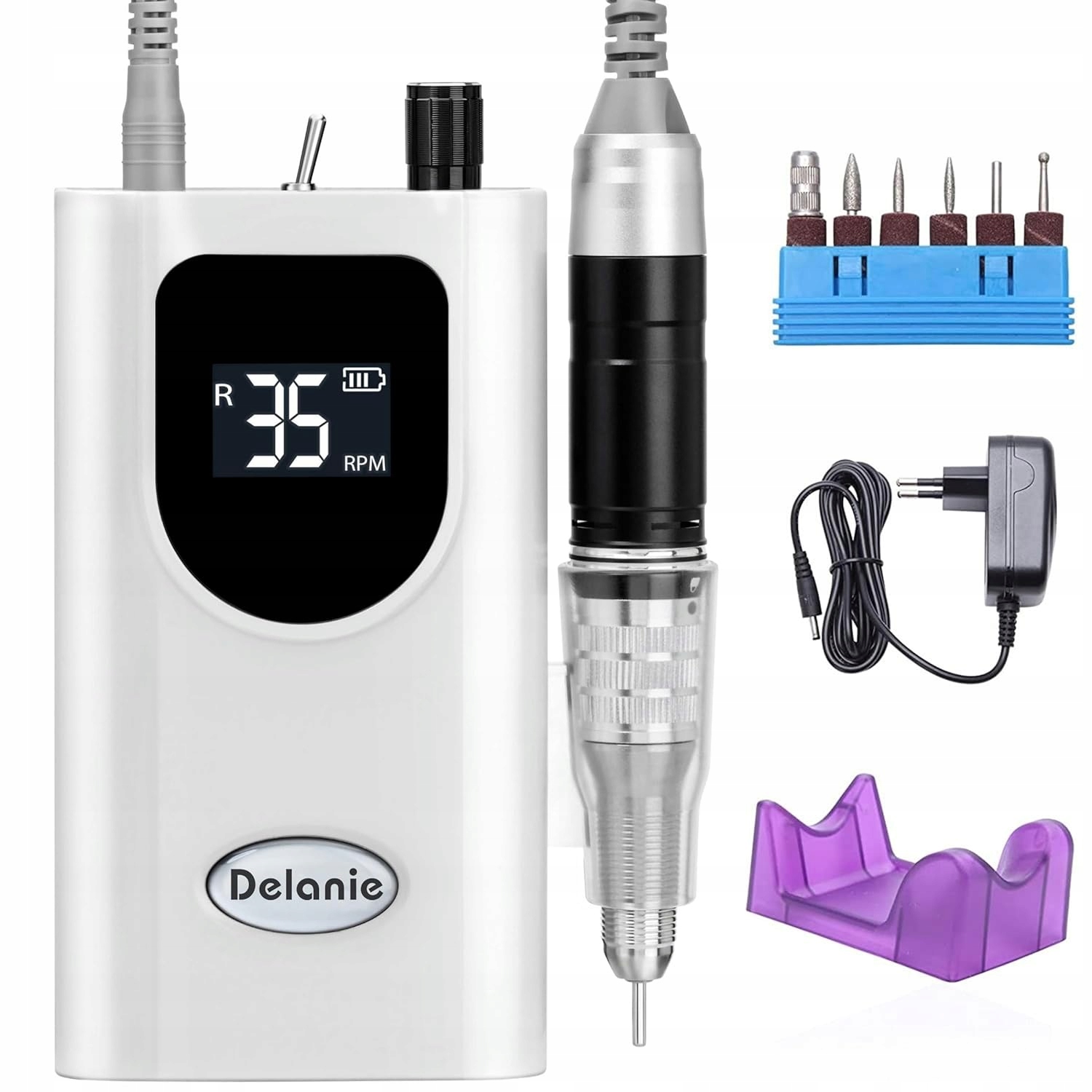 Bruska na nehty Delanie JW-600 35000rpm akumulátorová, nastavitelná, bílá