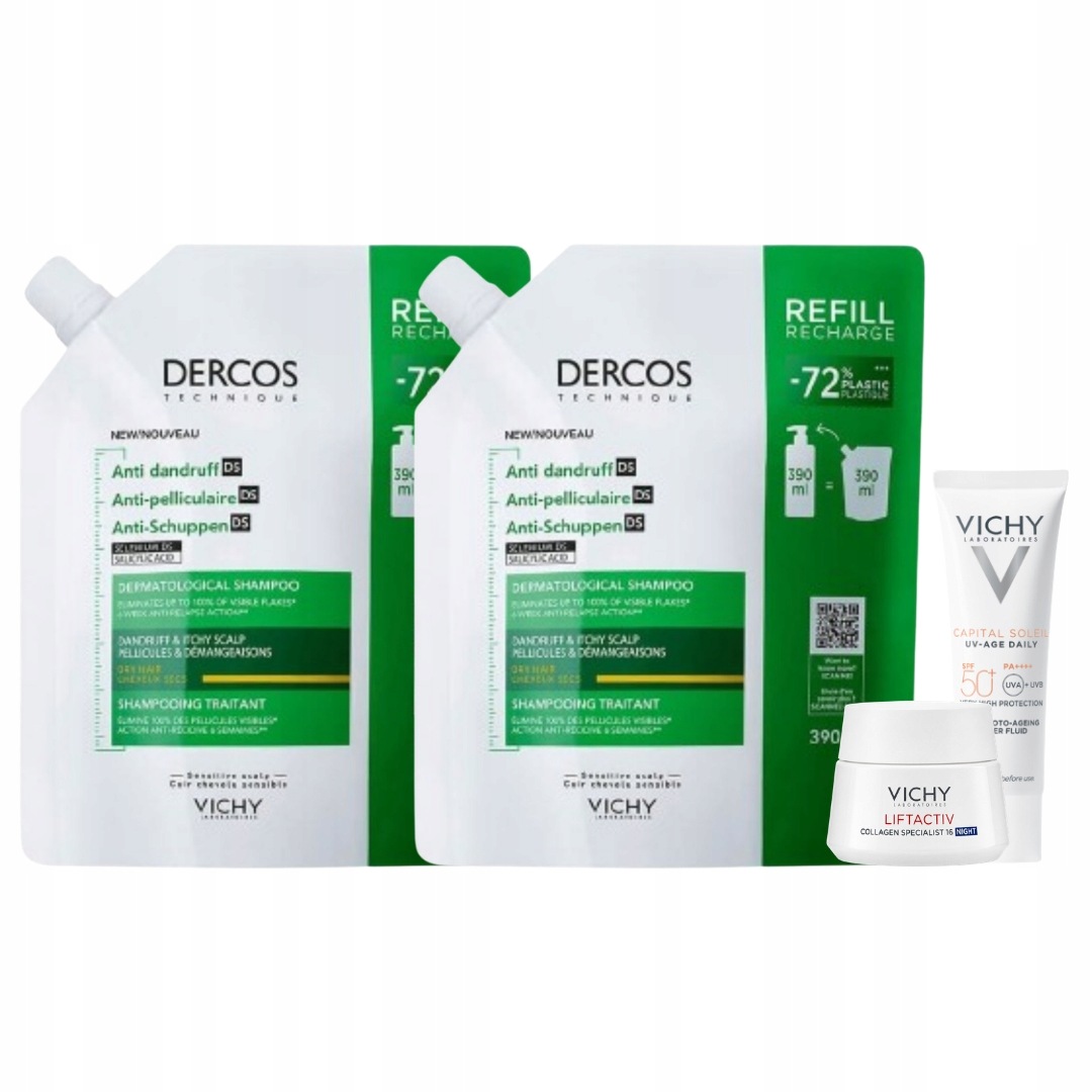 Szampon przeciwłupieżowy Vichy Dercos Ds włosy suche Refill 390ml 2PAK