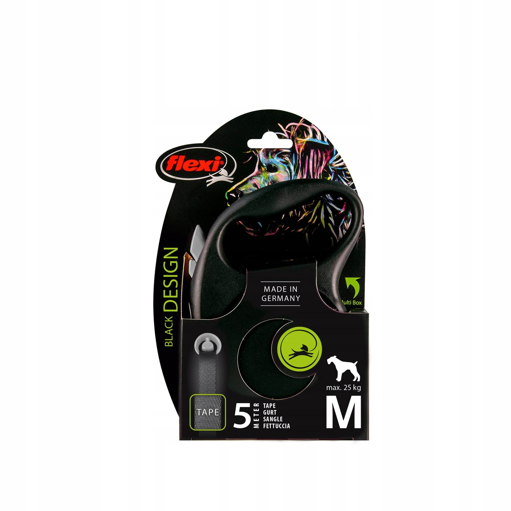 Levně Vodítko pro psa Flexi Black Design, páska, stříbrné, vel. M, 5 m, 25 kg