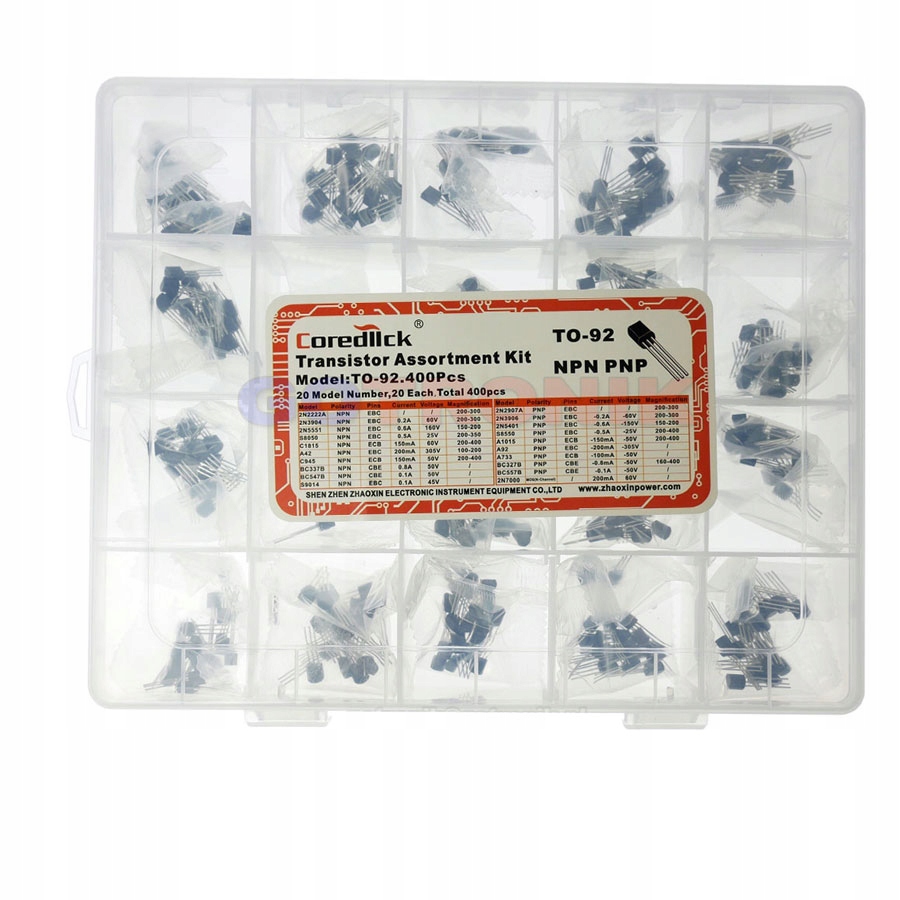 

Zestaw 400 sztuk tranzystorów Pnp i Npn organizer