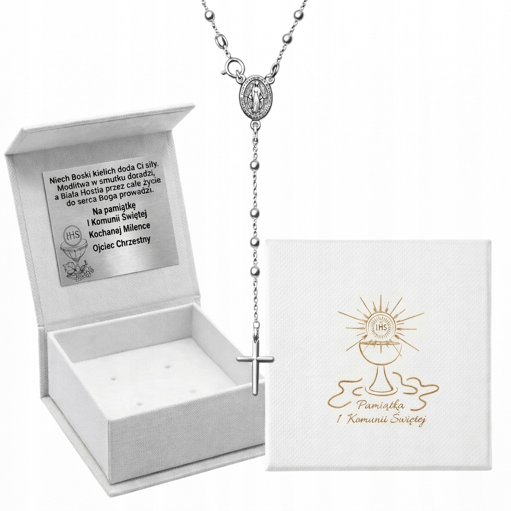 Stříbrný Náhrdelník Růženec Křížek Medailon Stříbro 925 Gravírování Na Přijímání