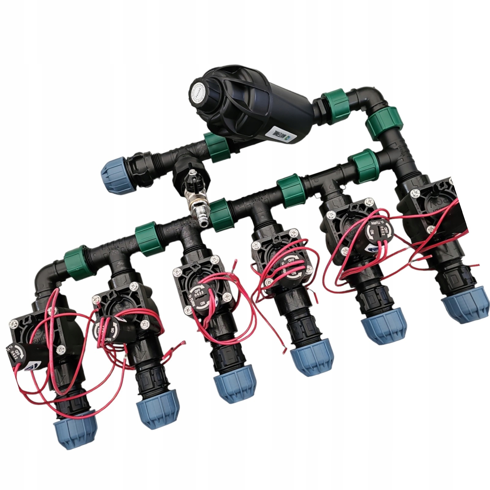 Kolektor nawadniania Hunter Pgv 6 sekcji z filtrem i kompresorem rura Pe 32