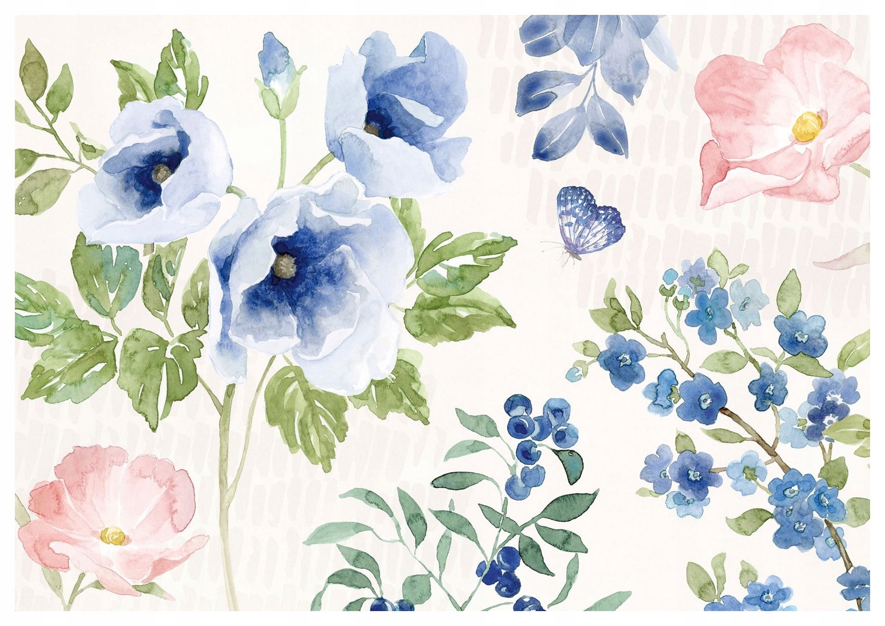 Fototapeta Akvarijní máky Růže Květiny Zeleň Světle Modrá 350x250 lepidlo