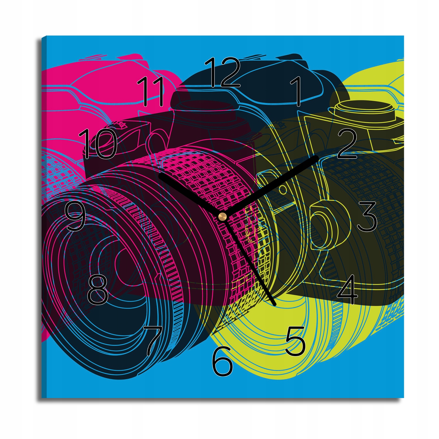hodiny na obraze Zrcadlovka fotoaparát 30x30 s grafikou