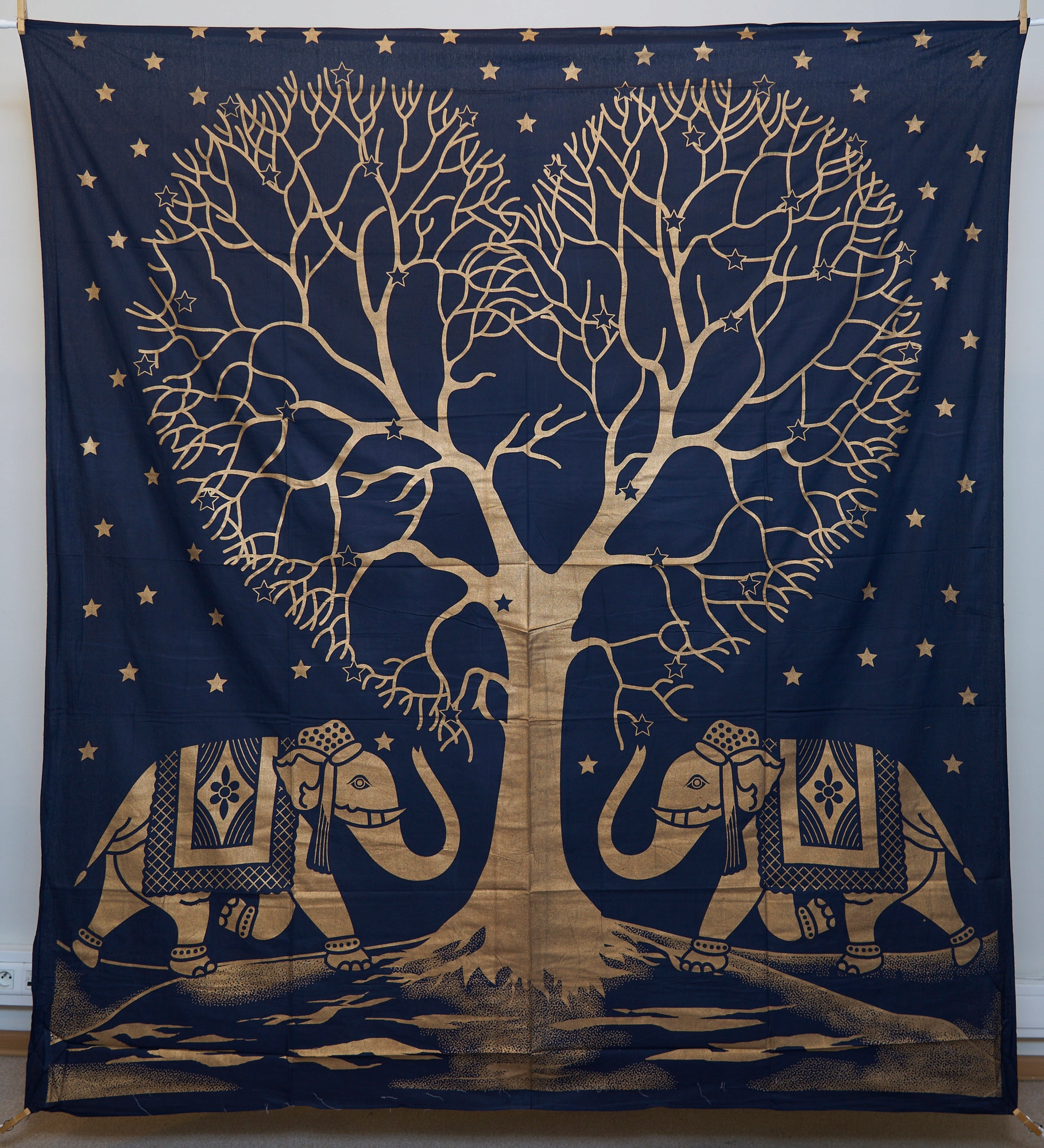 

Narzuta z Indii 210x240 Słonie Drzewo złoty nadruk