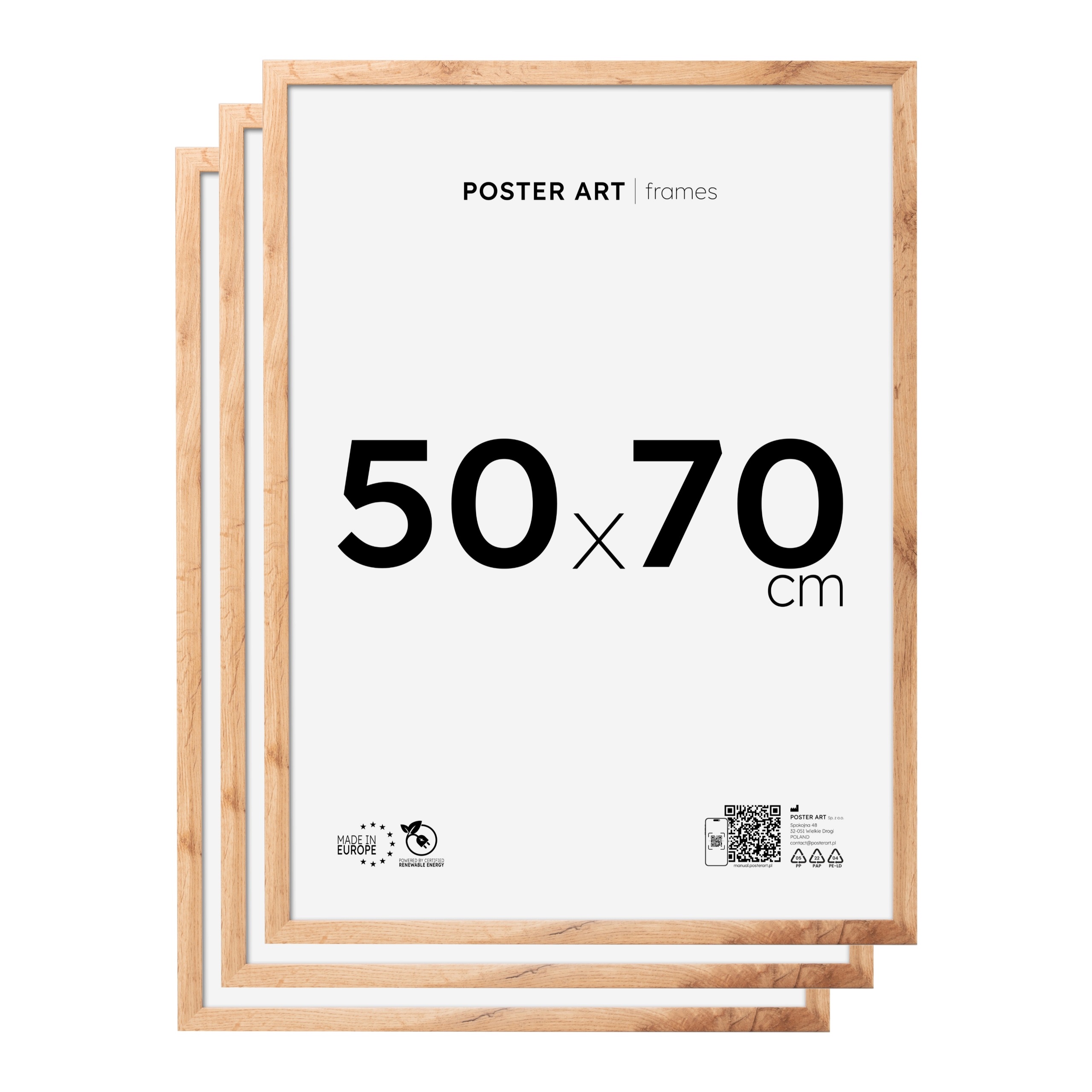 Zestaw ramek na zdjęcia, obraz i puzzle 50x70 cm 3 szt, dąb wotan