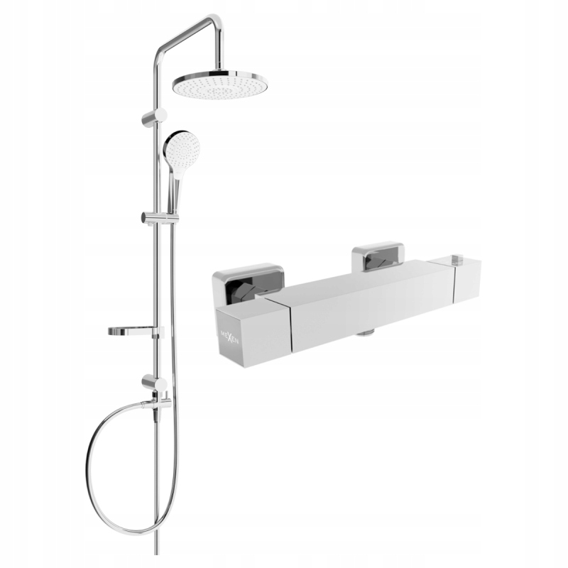 Mexen Erik stenová sprchová súprava s dažďovými tryskami a batériou Cube