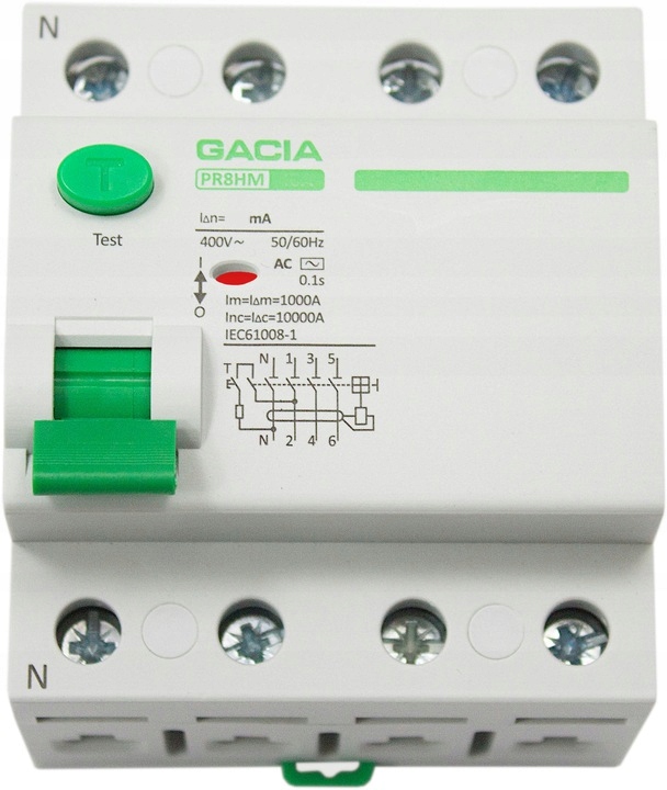 WYŁĄCZNIK RÓŻNICOWOPRĄDOWY 63A 4P 30mA AC GACIA Marka VCX