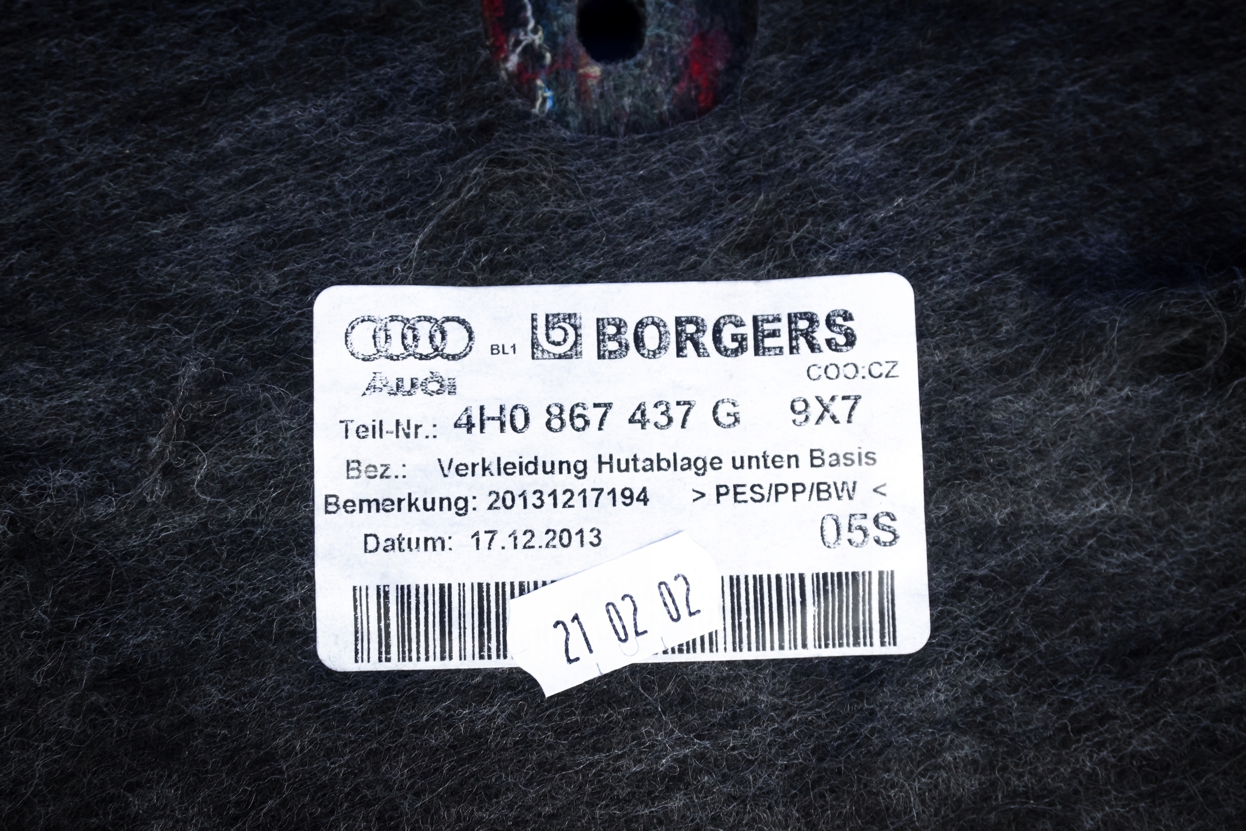 AUTOTEPPICHE hinten blachy Audi A8 S8 4H0867437G 9X7