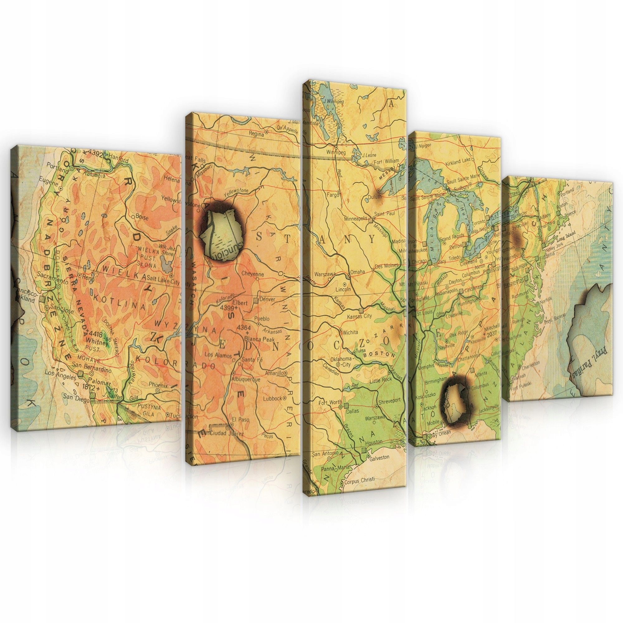 Obraz 170x100 Mapa Usa Stará mapa Vintage Stena Polypty Modulárne Cestovanie