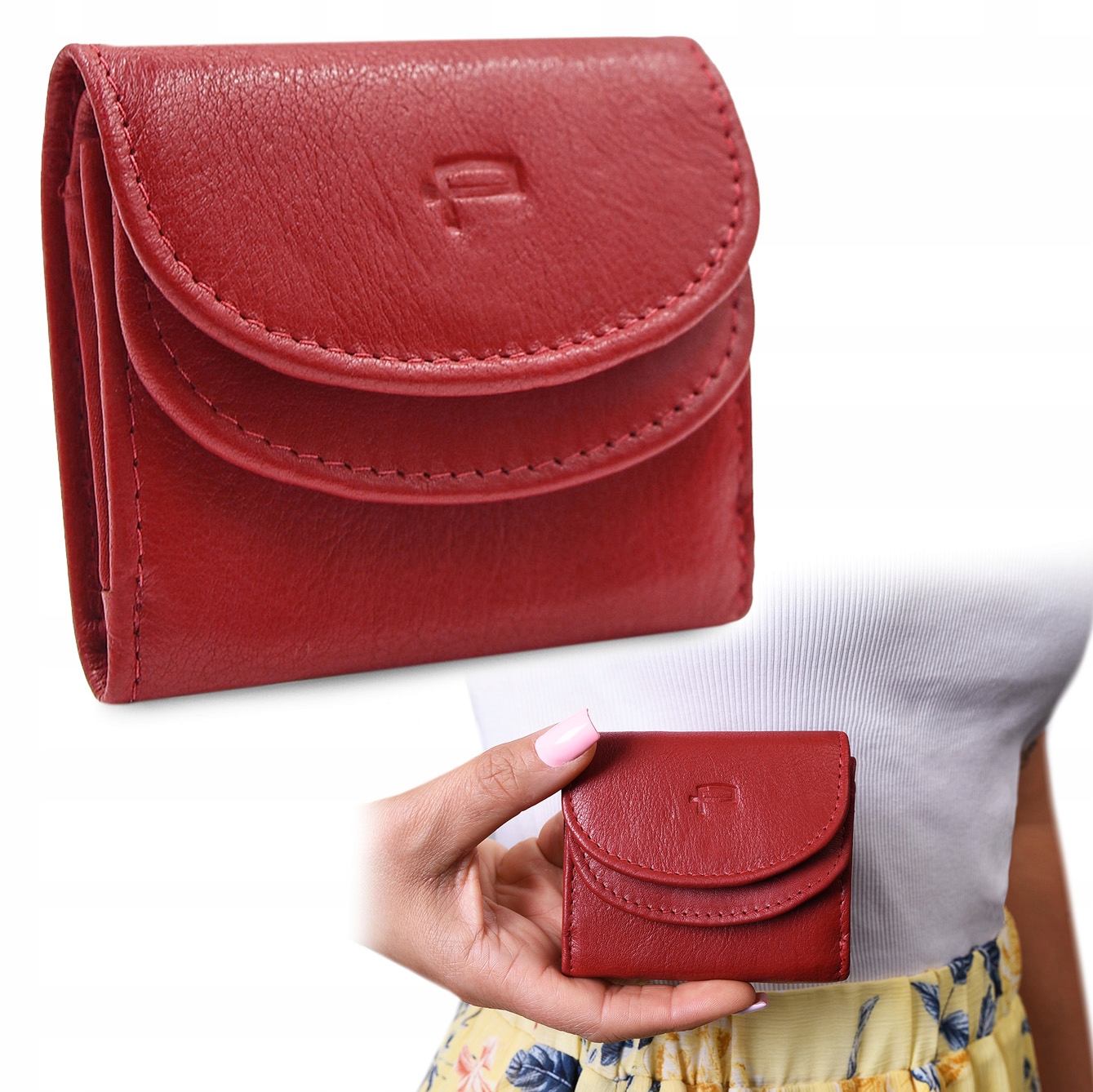 Portfel Skórzany Damski Mini, Czerwony z RFiD, Mały i Pako Jeans