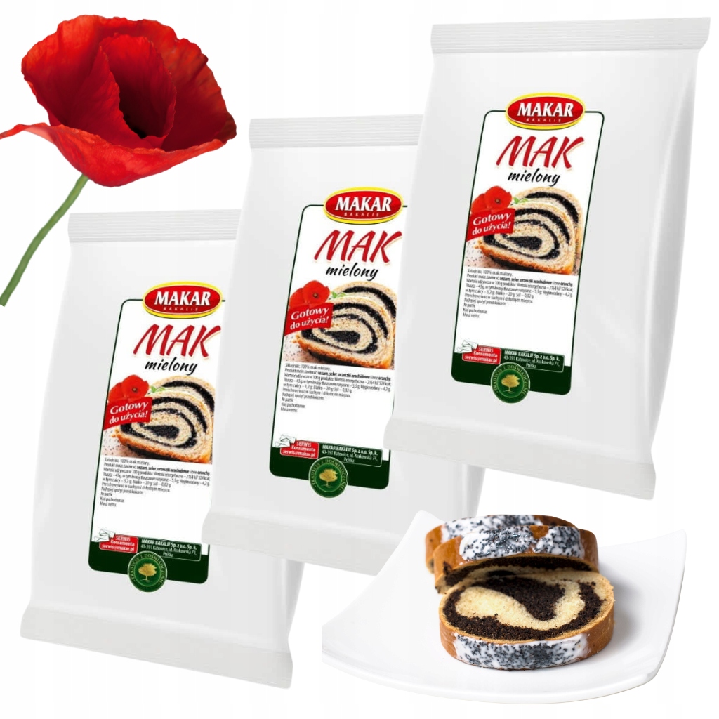 Levně 3x Mák mletý modrý 1kg Makar Na Makowiec Rogal přírodní Těsto 1000g