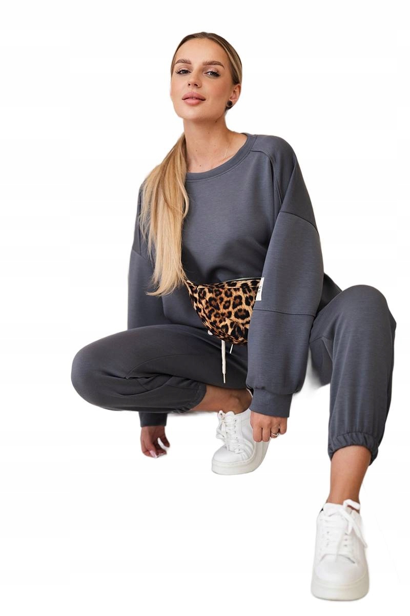 Grafitowy komplet dwuczęściowy damski bluza spodnie Masełko