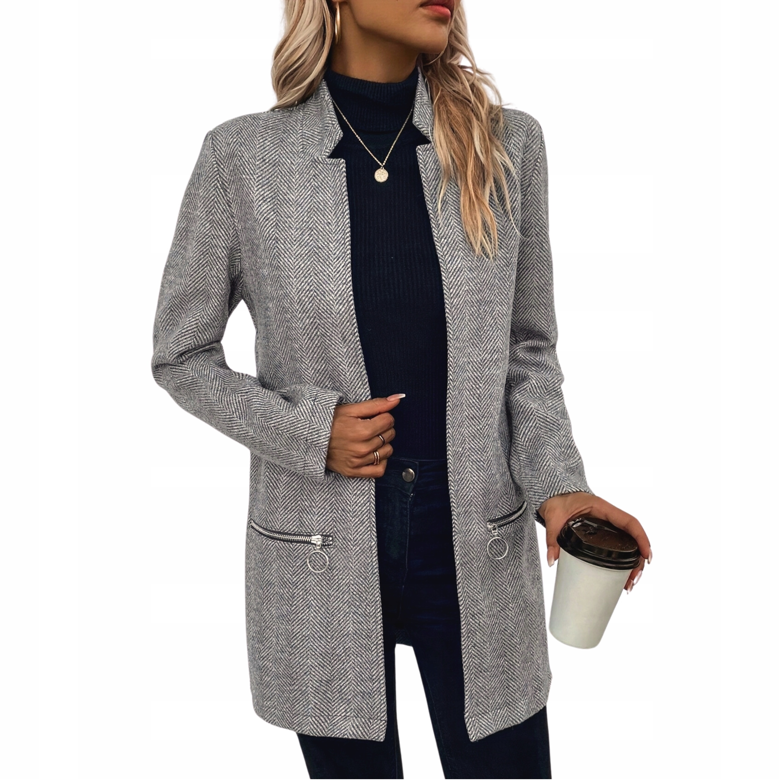 Płaszcz damski jednorzędowy jesienny szary długi narzutka