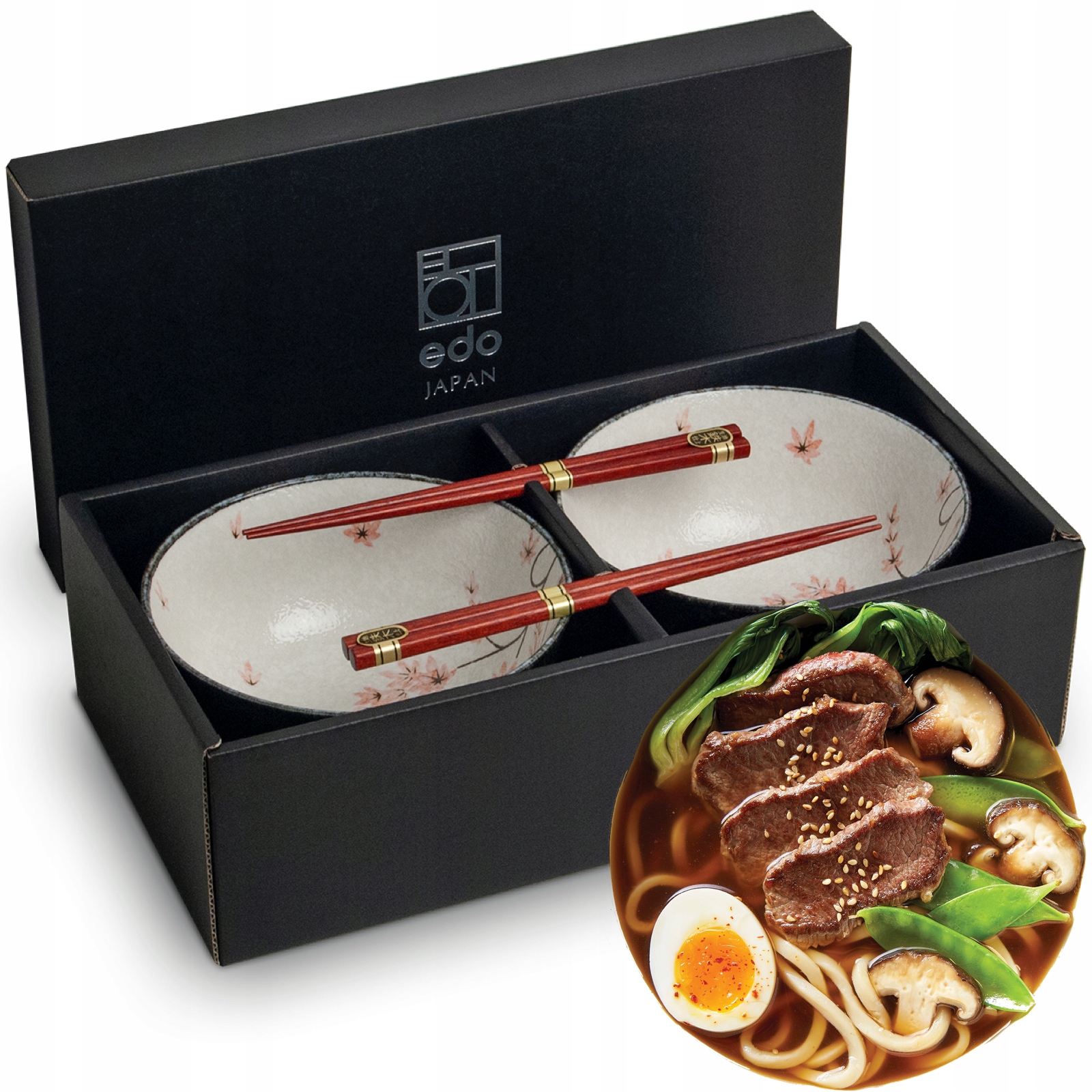 Levně Sada keramiky světlých misek 17cm Na polévku Udon s tyčinkami Javorový List