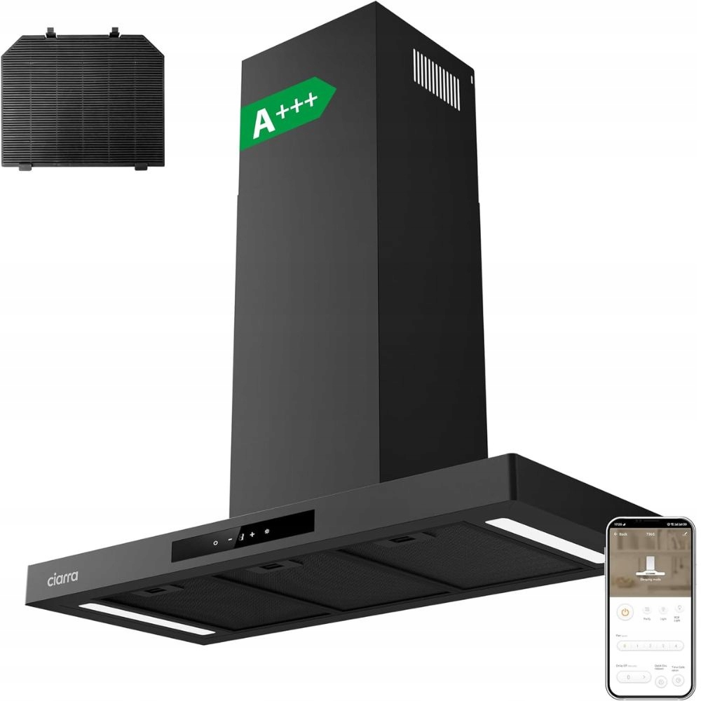 Nástenný odkvap Ciarra CBCB9102-P A++ 90 cm 650 m³/h čierny