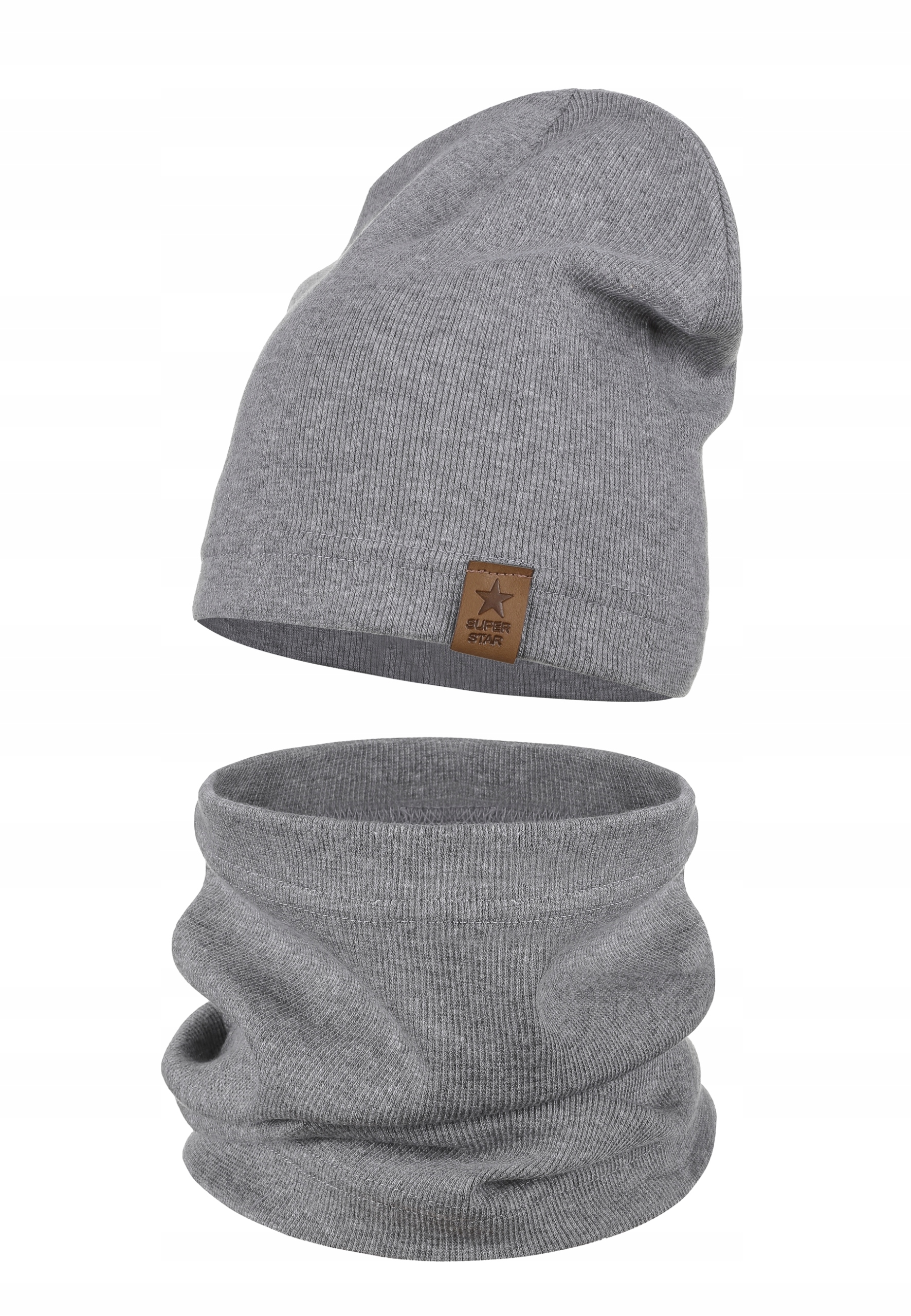 KOMPLET DZIECIĘCY BAWEŁNIANY CZAPKA KOMIN NA JESIEŃ ZIMĘ SZARY 40-46 Rozmiar 40-46 cm